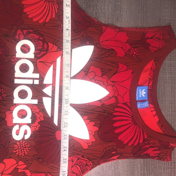 Adidas Original Trefoil Red Floral T-shirt Tank Dress Small - Picture 3 of 6